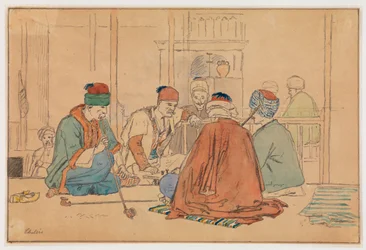 Café Interior with Men Smoking Pipes