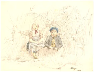 Boy and Girl Sitting in the Greenery