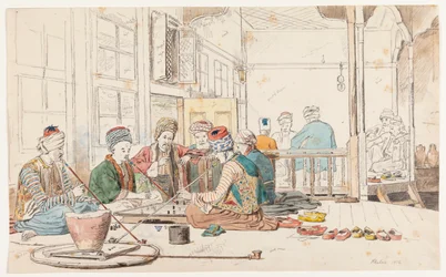 Turks Playing Board Games in a Café in Chalkis