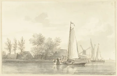 River View with Sailboat and Rowboat