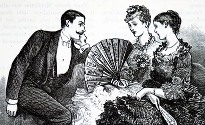 A wealthy young lady using a fan