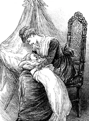 A young mother cuddling her child