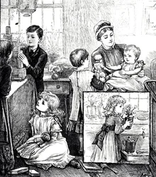 An Engraving Depicting a Regular Scene of a Wealthy Victorian Family