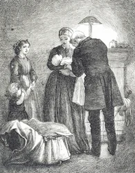 Engraving of a Doctor Examining a Baby with Measles