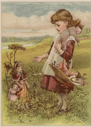 Girl taking her dolls for a walk