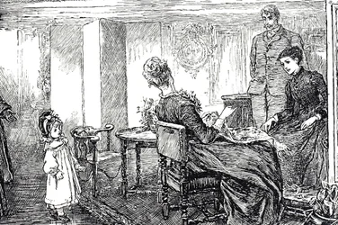 Illustration of a Little Girl with Her Aunts and Uncle