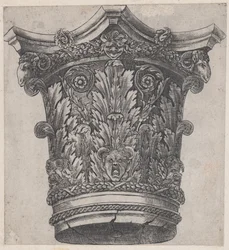 Speculum Romanae Magnificentiae: Capital with ram heads and masks, ca. 1537