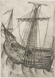 Ship with Sails Furled and Arrow Pointing to the Right