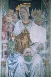 Italy, Piedmont, Serralunga di Crea, Sacro Monte di Crea, Basilica of Santa Maria Assunta, chapel, fresco