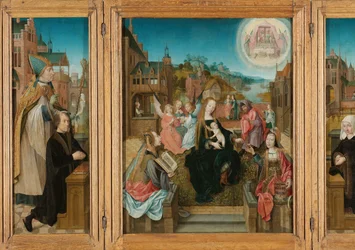Triptych with Virgin and Child with Saints (center), Male Donor with Saint Martin (left), Female Donor with Saint Cunera (right), and the Annunciation (outer wings)