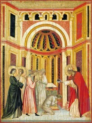 Bishop Urban baptizing Tiburcio (detail)