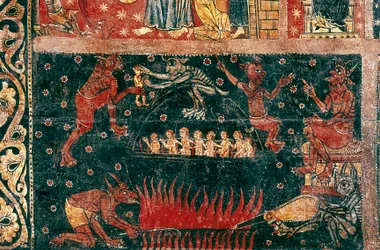 Panel of Saint Michael. Detail of hell. National Art Museum of Catalonia, Barcelona.