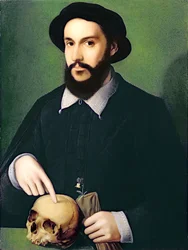 Portrait of a Gentleman with his Right Hand Pointing to a Skull, c.1540