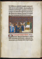 Cotton Tiberius B. VIII f.58r The King receiving the sceptre and the virga (