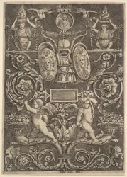 A Panel of Ornament, Putti Standing on Cornucopia