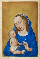 Hours of the Virgin at Advent. The Virgin and Child, playing with a bead necklace