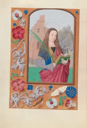 Hours of Queen Isabella the Catholic, Queen of Spain: Fol. 191v, St. Barbara, c. 1500