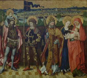 St. Anne, the Virgin and Child, St. Christopher, St. Gereon and St. Peter in a Landscape, showing Cologne and the Seven Hills, c.1460-80