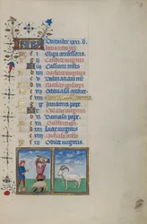 Calendar Page for December; Slaughtering a Pig; Capricorn