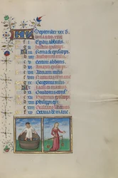 Calendar Page for September; Making Wine; Libra