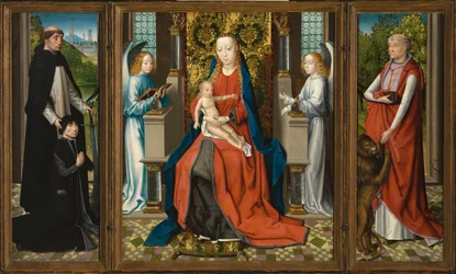 Triptych of Madonna and Child with Angels; Donor and His Patron Saint Peter Martyr; and Saint Jerome