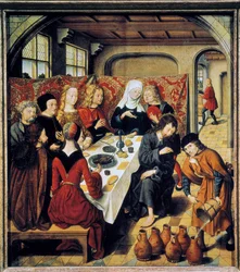 The Wedding at Cana, Painting by the Master of the Altar of Saint Bartholomew (16th Century) (Flemish School) Laeken. Royal Museums of Fine Arts