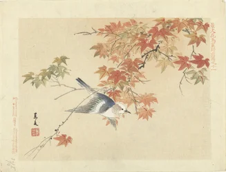 Bird Flying by Autumn Branches