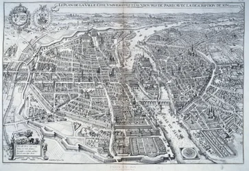 Plan of Paris in 1615. Engraving by Mathieu Merian