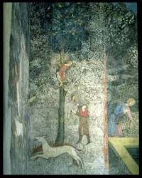 Hunting Dogs and Men Climbing a Tree (detail)