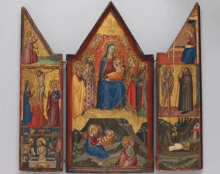 Madonna and Child Enthroned with Saints, and below the Nativity