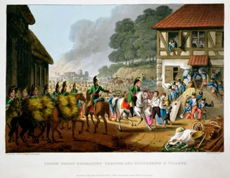 French Troops Retreating Through and Plundering a Village