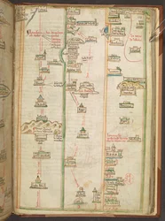 Itinerary Map Showing the Route Between London and Naples, from Matthew Paris
