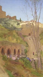 Laundry Woman at the Washing well, San Gimignano, Italy