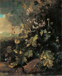 Forest Floor with Butterflies and Lizards