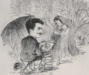 Rops painting his olive pickers, 1877