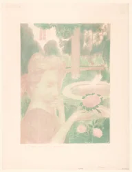 Young Woman Receiving a Bouquet in a Garden