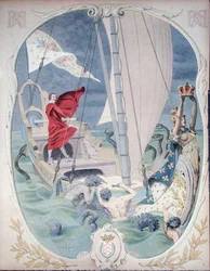 Armand-Jean du Plessis, Cardinal Richelieu (1585-1642) depicted as protector of loyalty to the French Crown, illustration from a life of Richelieu by Theodore Camu