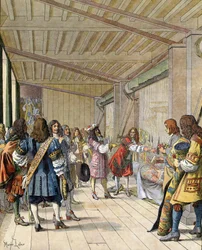 The painter Charles Lebrun explained to Louis XIV, known as Le Roi-Soleil (King Soleil or Louis the Great)