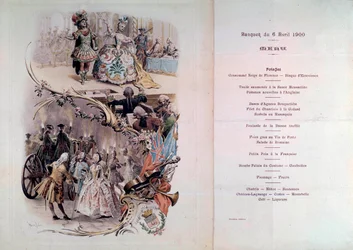 Wedding Menu with Illustration by Maurice Leloir of Balls in Costumes and Galantes Scenes, 6 April 1900