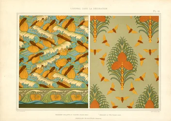 Art Nouveau Wallpaper Patterns with Insects and Marine Animals