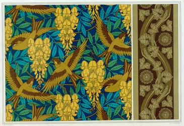 Designs for Birds and Wisteria Hanging and Wallpaper Border with Lizards and Ivy