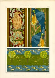 Ornamental Borders with Eagle, Parrots and Landscape Frieze
