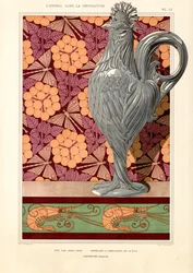 Rooster-Shaped Vase with Umbel Flowers and Shrimp Pattern