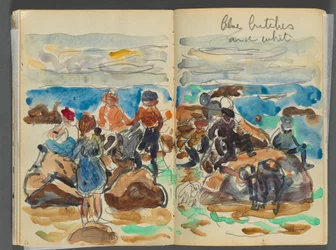 Sketchbook- The Granite Shore Hotel, Rockport, page 034 & 35: Children on a Beach