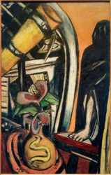 Studio (Night). Still Life with Telescope and Veiled Figure