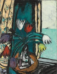 Still Life with Tulips and Sea View