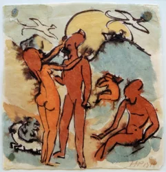 Bathing Scene with Steersman Birds
