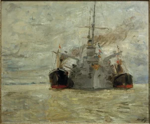 Warship Bunkering Coal in Hamburg Harbor