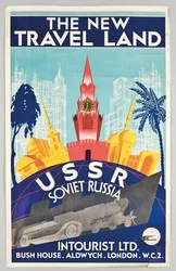 Poster advertising travel to Soviet Russia with the Russian travel agency 