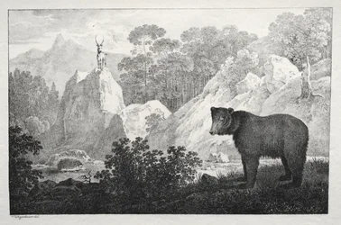 Mountainous Landscape with Bear in the Foreground